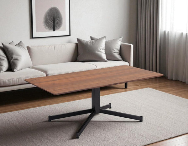 HomeRoots 48" Brown and Black Wood and Steel Pedestal Coffee Table – Mid-Century Modern Design with Adjustable Height 556699