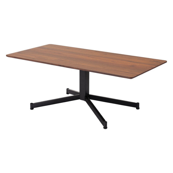 HomeRoots 48" Brown and Black Wood and Steel Pedestal Coffee Table – Mid-Century Modern Design with Adjustable Height 556699