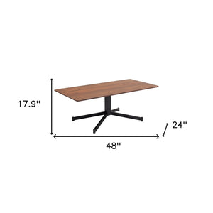 HomeRoots 48" Brown and Black Wood and Steel Pedestal Coffee Table – Mid-Century Modern Design with Adjustable Height 556699