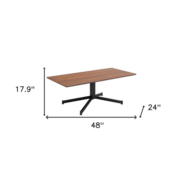 HomeRoots 48" Brown and Black Wood and Steel Pedestal Coffee Table – Mid-Century Modern Design with Adjustable Height 556699