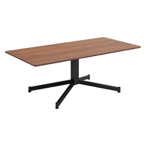 HomeRoots 48" Brown and Black Wood and Steel Pedestal Coffee Table – Mid-Century Modern Design with Adjustable Height 556699