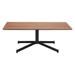 HomeRoots 48" Brown and Black Wood and Steel Pedestal Coffee Table – Mid-Century Modern Design with Adjustable Height 556699