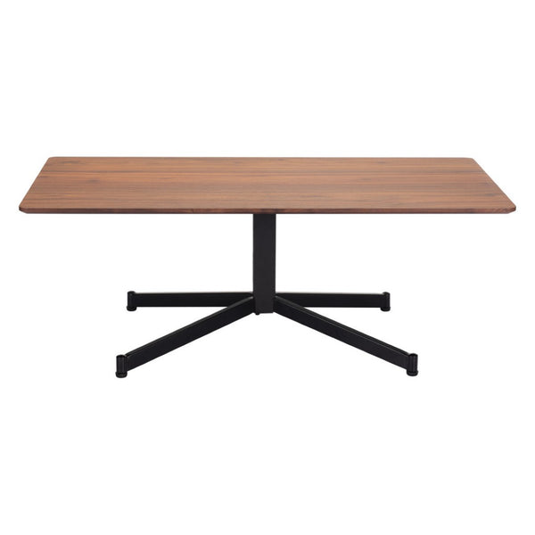 HomeRoots 48" Brown and Black Wood and Steel Pedestal Coffee Table – Mid-Century Modern Design with Adjustable Height 556699