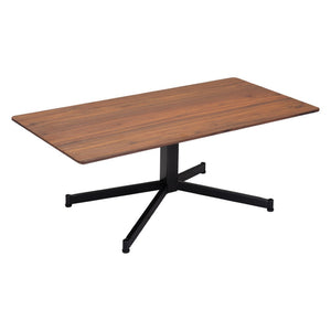 HomeRoots 48" Brown and Black Wood and Steel Pedestal Coffee Table – Mid-Century Modern Design with Adjustable Height 556699