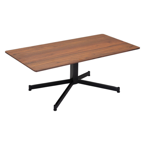 HomeRoots 48" Brown and Black Wood and Steel Pedestal Coffee Table – Mid-Century Modern Design with Adjustable Height 556699