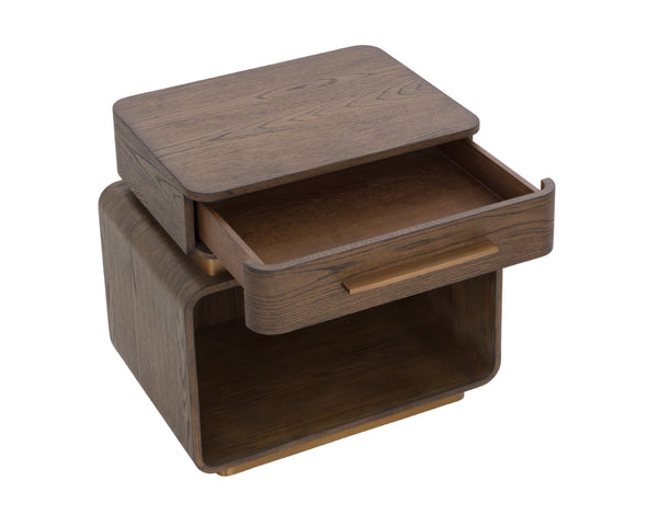 Sunpan TARO Nightstand – Elegant Solid Oak Bedside Table with Soft-Close Drawer & Open Shelf for Storage 112150