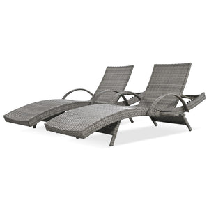 English Elm K&K 80" Outdoor Wicker Chaise Lounge Set of 2 with 2000H UV Wicker, Pull-Out Side Table, 4-Position Recliner Grey WF321204AAE