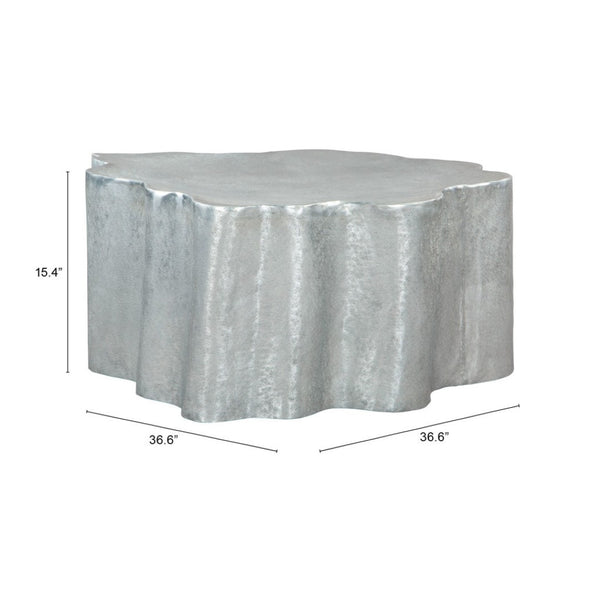 HomeRoots 37" Silver Aluminum Free Form Coffee Table - Modern Sculptural Accent for Living Rooms & Offices 556705