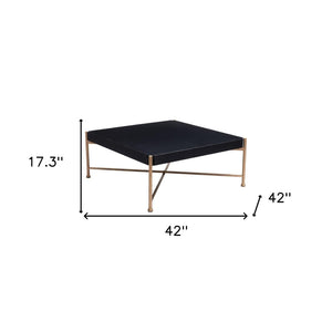 HomeRoots 42" Black Solid Wood and Gold Steel Square Coffee Table - Modern Geometric Design for Any Space 556707