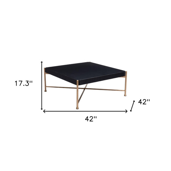 HomeRoots 42" Black Solid Wood and Gold Steel Square Coffee Table - Modern Geometric Design for Any Space 556707