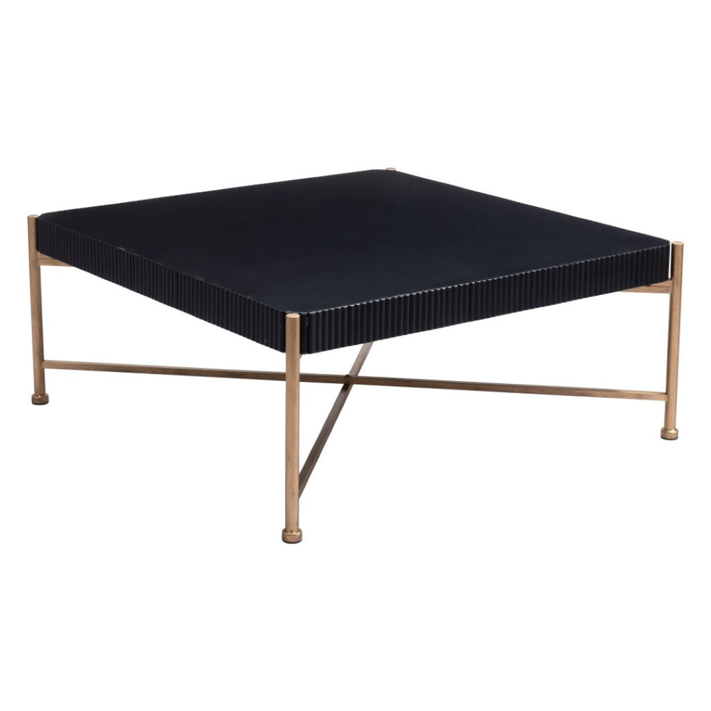 HomeRoots 42" Black Solid Wood and Gold Steel Square Coffee Table - Modern Geometric Design for Any Space 556707