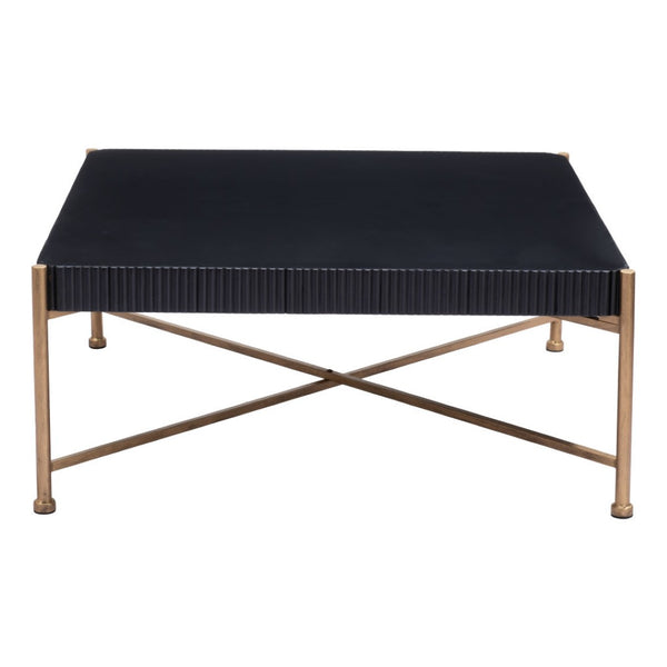 HomeRoots 42" Black Solid Wood and Gold Steel Square Coffee Table - Modern Geometric Design for Any Space 556707