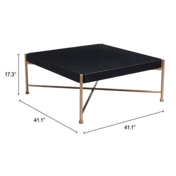 HomeRoots 42" Black Solid Wood and Gold Steel Square Coffee Table - Modern Geometric Design for Any Space 556707