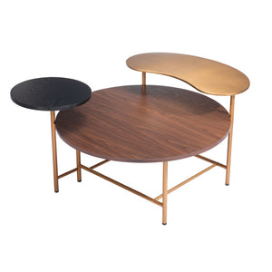 HomeRoots 55" Art Deco-Inspired Three-Tier Coffee Table with Stylish Brown, Black, and Gold Finish for Modern Living 556709