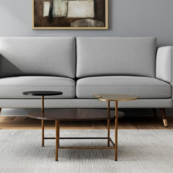 HomeRoots 55" Art Deco-Inspired Three-Tier Coffee Table with Stylish Brown, Black, and Gold Finish for Modern Living 556709