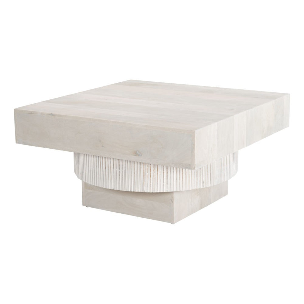 HomeRoots 36" Rustic-Modern Solid Wood Square Coffee Table - Durable Mango Wood with Distressed Finish 556710
