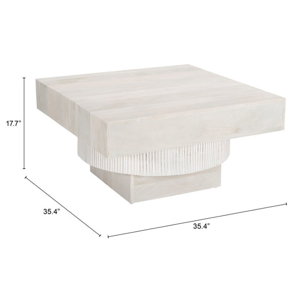 HomeRoots 36" Rustic-Modern Solid Wood Square Coffee Table - Durable Mango Wood with Distressed Finish 556710
