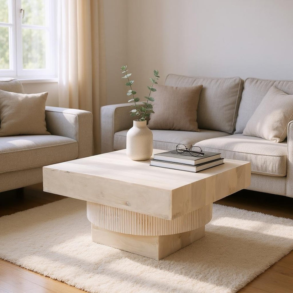 HomeRoots 36" Rustic-Modern Solid Wood Square Coffee Table - Durable Mango Wood with Distressed Finish 556710