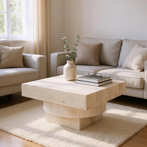 HomeRoots 36" Rustic-Modern Solid Wood Square Coffee Table - Durable Mango Wood with Distressed Finish 556710