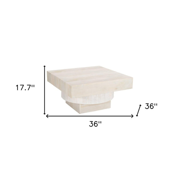 HomeRoots 36" Rustic-Modern Solid Wood Square Coffee Table - Durable Mango Wood with Distressed Finish 556710