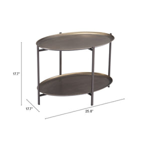 HomeRoots 26" Antiqued Bronze Two-Tier Oval Coffee Table with Black Steel Frame for Stylish Storage & Display 556717