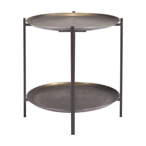 HomeRoots 26" Antiqued Bronze Two-Tier Oval Coffee Table with Black Steel Frame for Stylish Storage & Display 556717
