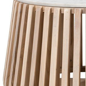 HomeRoots 34" White and Natural Marble Round Drum Coffee Table - Modern Elegance for Any Space, Fully Assembled 556719