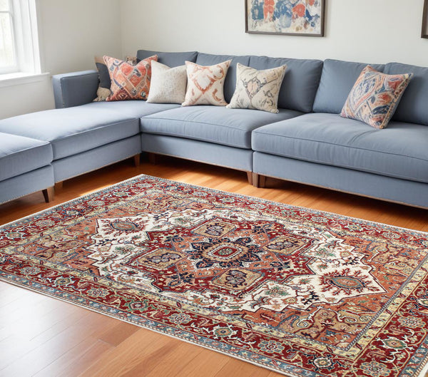 Homeroots 8' X 10' Rust And Gray Oriental Hand Knotted Area Rug With Fringe  Wool 556721