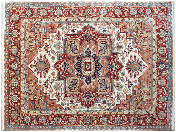 Homeroots 8' X 10' Rust And Gray Oriental Hand Knotted Area Rug With Fringe  Wool 556721