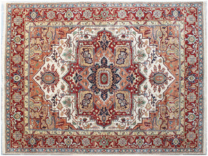 Homeroots 8' X 10' Rust And Gray Oriental Hand Knotted Area Rug With Fringe  Wool 556721