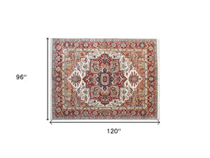 Homeroots 8' X 10' Rust And Gray Oriental Hand Knotted Area Rug With Fringe  Wool 556721