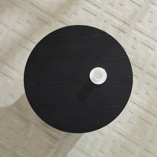 English Elm Round Storage Coffee Table with Drawer Ash Wood Grain Matte Finish Modern Living Room Black W2085P384595