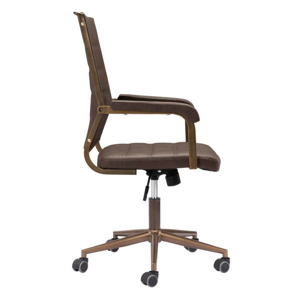 HomeRoots Espresso Adjustable Height Swivel Office Chair - Modern Bronze Frame & Vintage Faux Leather Comfort 556762