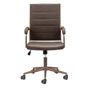HomeRoots Espresso Adjustable Height Swivel Office Chair - Modern Bronze Frame & Vintage Faux Leather Comfort 556762