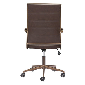 HomeRoots Espresso Adjustable Height Swivel Office Chair - Modern Bronze Frame & Vintage Faux Leather Comfort 556762