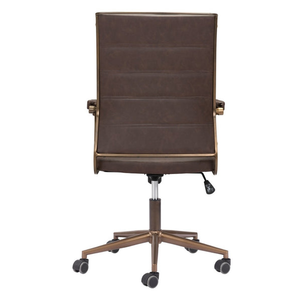 HomeRoots Espresso Adjustable Height Swivel Office Chair - Modern Bronze Frame & Vintage Faux Leather Comfort 556762