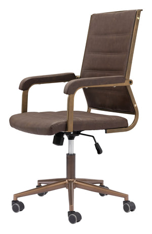 HomeRoots Espresso Adjustable Height Swivel Office Chair - Modern Bronze Frame & Vintage Faux Leather Comfort 556762