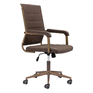 HomeRoots Espresso Adjustable Height Swivel Office Chair - Modern Bronze Frame & Vintage Faux Leather Comfort 556762