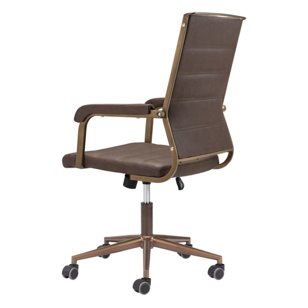 HomeRoots Espresso Adjustable Height Swivel Office Chair - Modern Bronze Frame & Vintage Faux Leather Comfort 556762