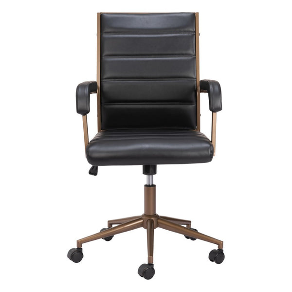 HomeRoots Black Adjustable Height Faux Leather Swivel Rolling Office Chair - Vintage Style, Comfort & Mobility 556765