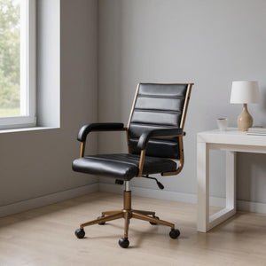 HomeRoots Black Adjustable Height Faux Leather Swivel Rolling Office Chair - Vintage Style, Comfort & Mobility 556765