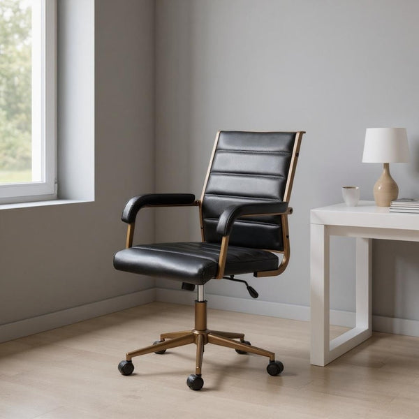 HomeRoots Black Adjustable Height Faux Leather Swivel Rolling Office Chair - Vintage Style, Comfort & Mobility 556765