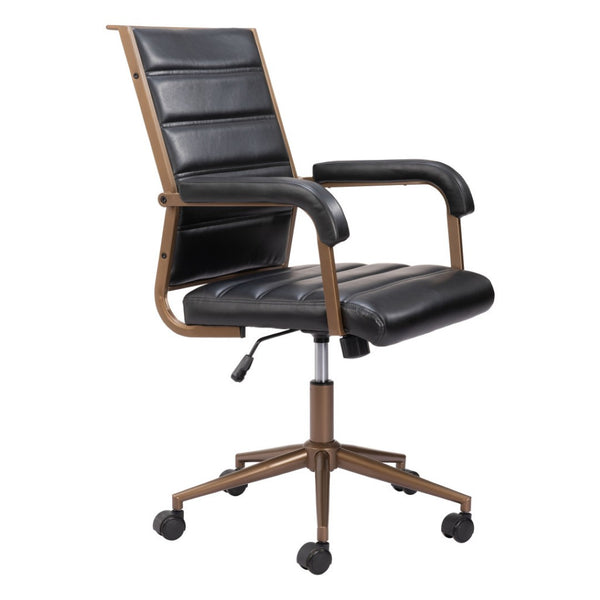 HomeRoots Black Adjustable Height Faux Leather Swivel Rolling Office Chair - Vintage Style, Comfort & Mobility 556765
