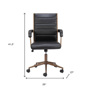HomeRoots Black Adjustable Height Faux Leather Swivel Rolling Office Chair - Vintage Style, Comfort & Mobility 556765