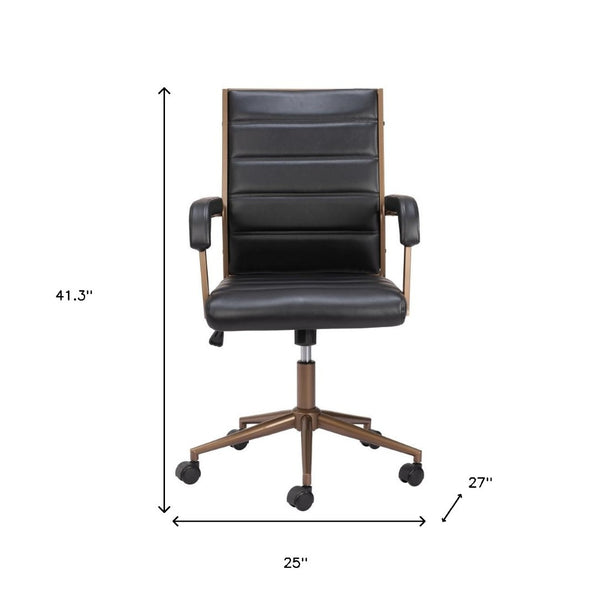 HomeRoots Black Adjustable Height Faux Leather Swivel Rolling Office Chair - Vintage Style, Comfort & Mobility 556765