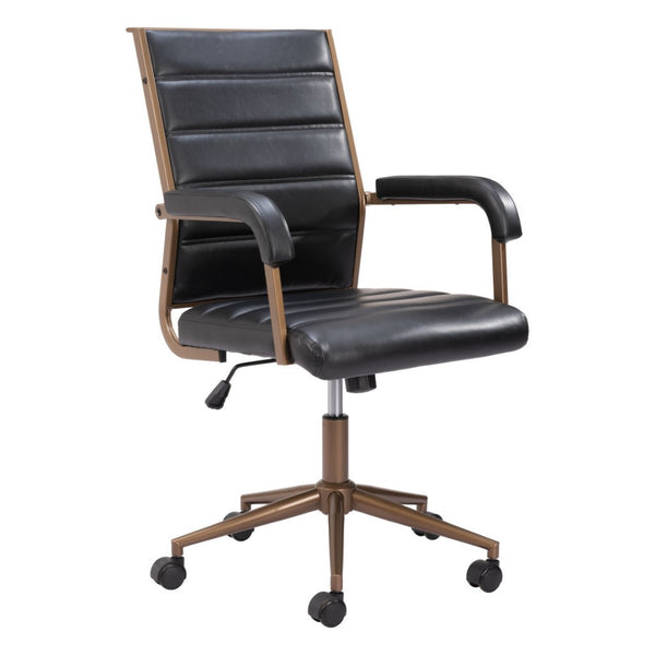 HomeRoots Black Adjustable Height Faux Leather Swivel Rolling Office Chair - Vintage Style, Comfort & Mobility 556765