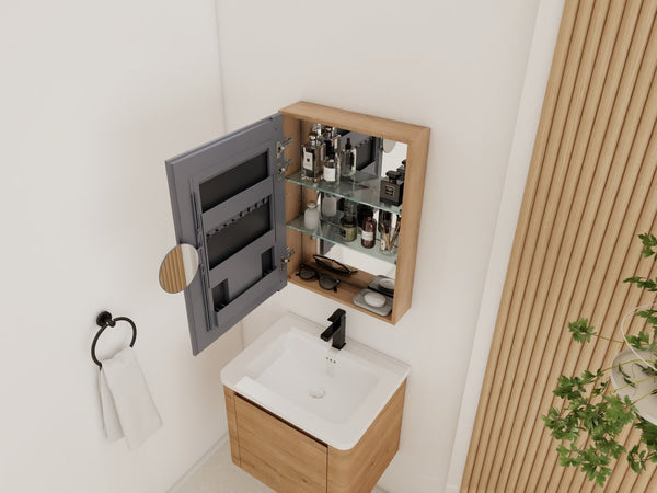 English Elm 20'' Wall Mounted Bathroom Medicine Cabinet with Mirror Adjustable Shelves Plywood W999P470282
