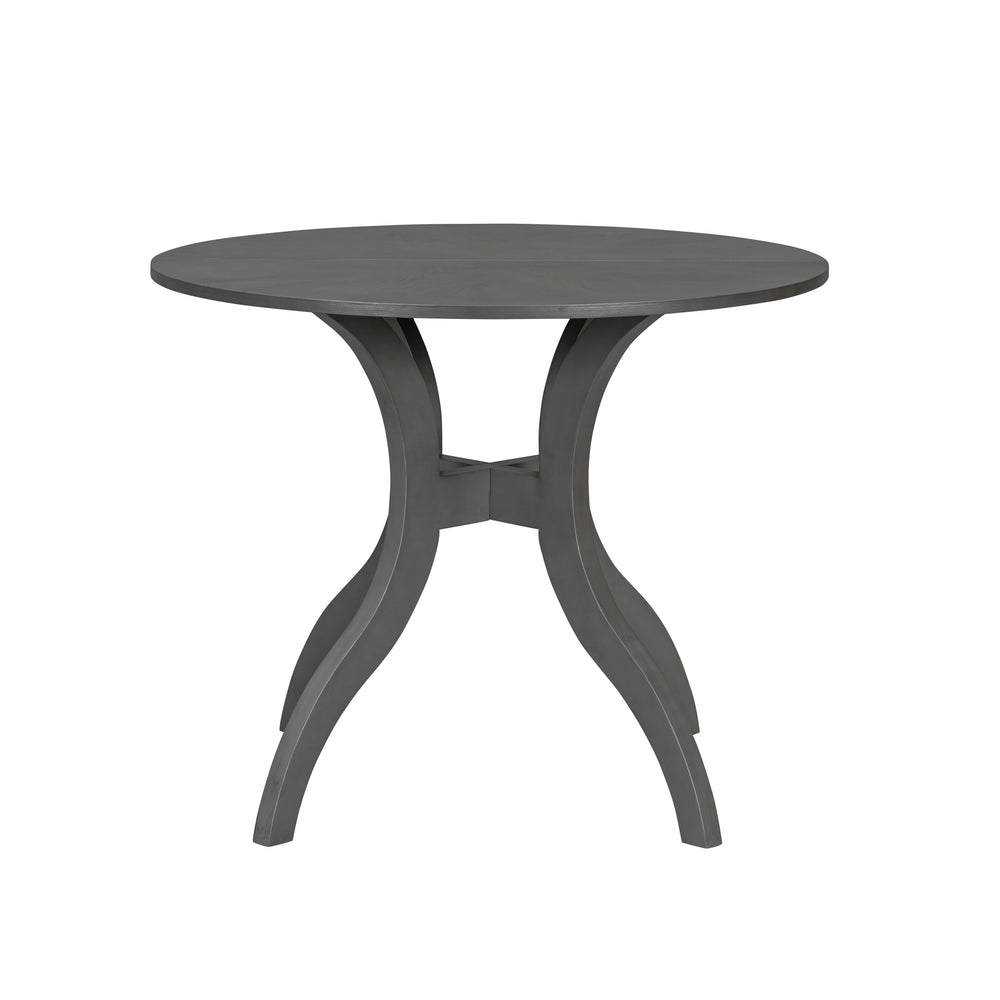 English Elm Oak Gray Round Dining Table 39.4" – Fluted Pedestal, Solid Rubberwood Details, Durable Craftsmanship for Cozy Meals N842P315206E