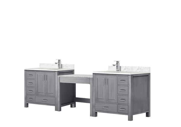 English Elm Distressed Grey Double Bath Vanity With Carrara Marble Top, 2 Faucets & Ample Storage Solutions B2731S01186