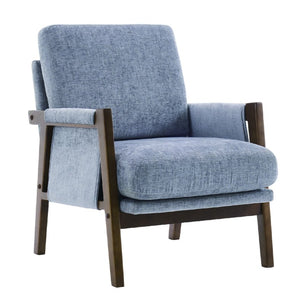 English Elm Mid-Century Solid Wood Accent Chair with Chenille Upholstery, Ergonomic Waist Support, Sturdy 300lb Capacity Gray T3903P372381